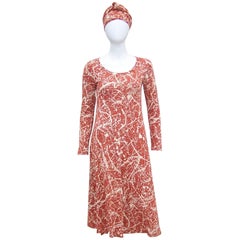 1970's Diane Von Furstenberg Splatter Print Knit Dress With Scarf Sash