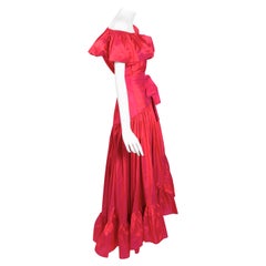 Retro Yves Saint Laurent "rive gauche" 70s red taffeta silk maxi evening or day dress