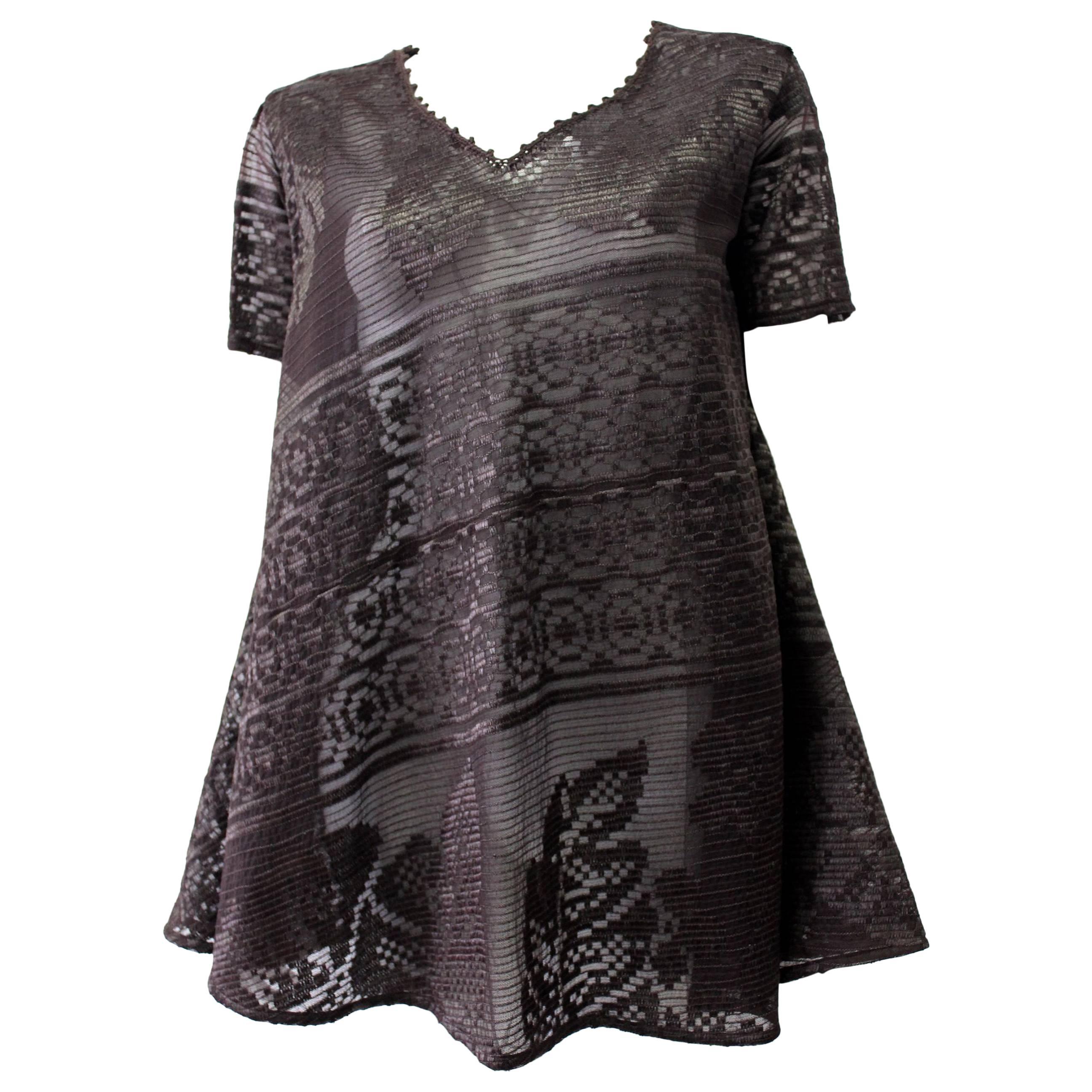 Exceptional Flared Gianfranco Ferre Chocolate Brown Lace Tunic Top For Sale