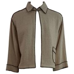 Chanel Oatmeal Cottton Blend Box Style Jacket w/ Brown Stitching-38-99P 1