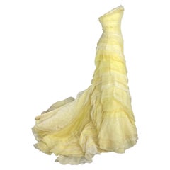 2010 Roberto Cavalli Custom Red Carpet Pastel Canary Yellow Tulle Gown Train