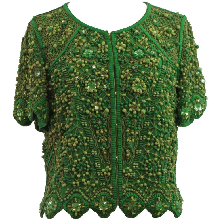 Escada Green Silk Heavily Beaded Jacket/Top - 36