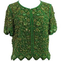 Escada Green Silk Heavily Beaded Jacket/Top - 36 4