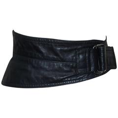 Vintage 1980's Calla Italian Black Leather Asymmetrical Corset Belt