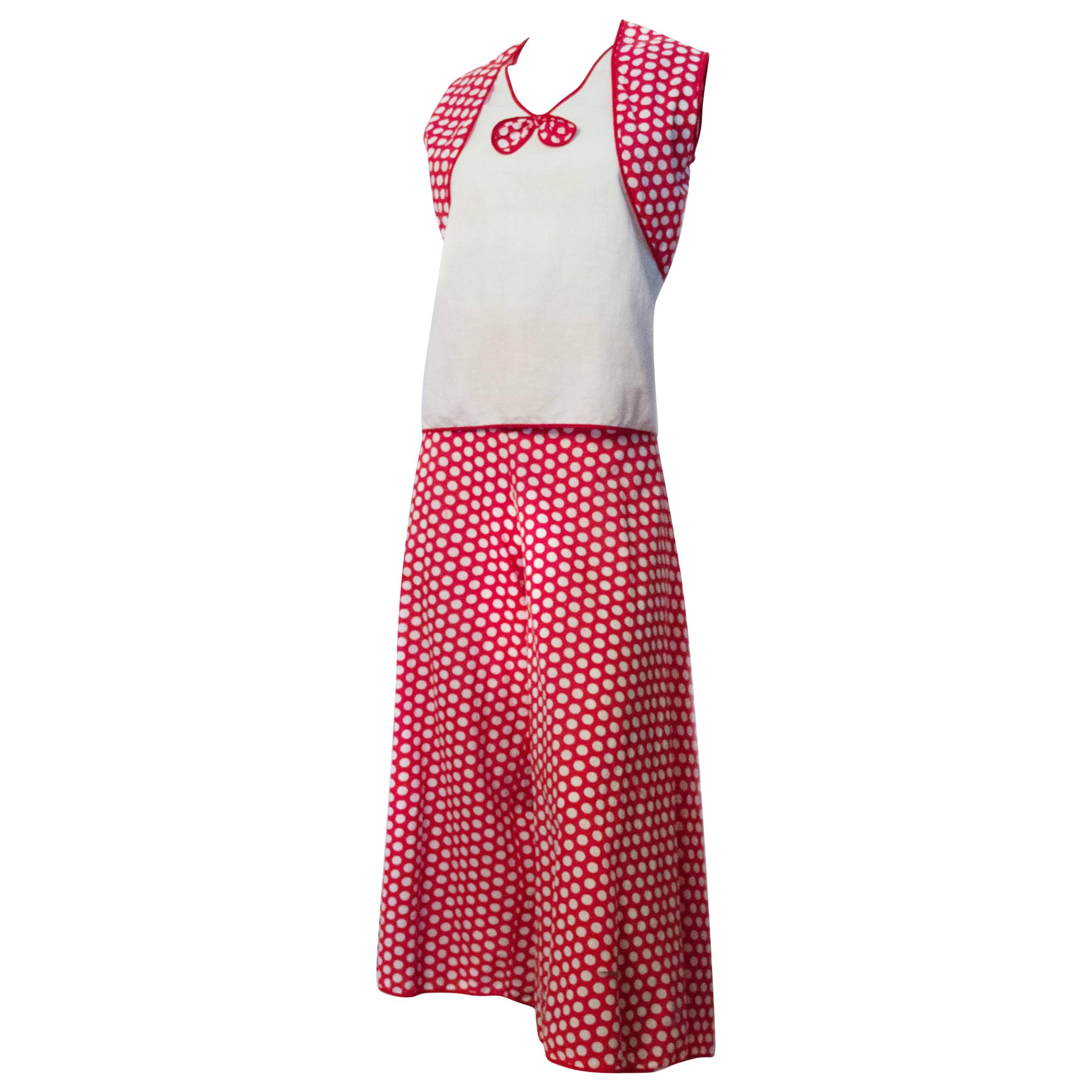 30s Red & White Polka Dot Cotton Lounge Set with Palazzo Pants For Sale