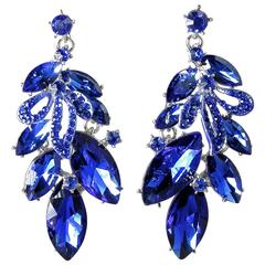 Vibrant Electric Blue Rhinestone Drop Pierced Earrings