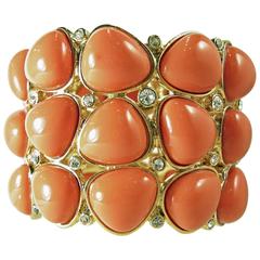 Signed Kenneth Jay Lane Chunky Faux Coral Enamel Clamper Bracelet