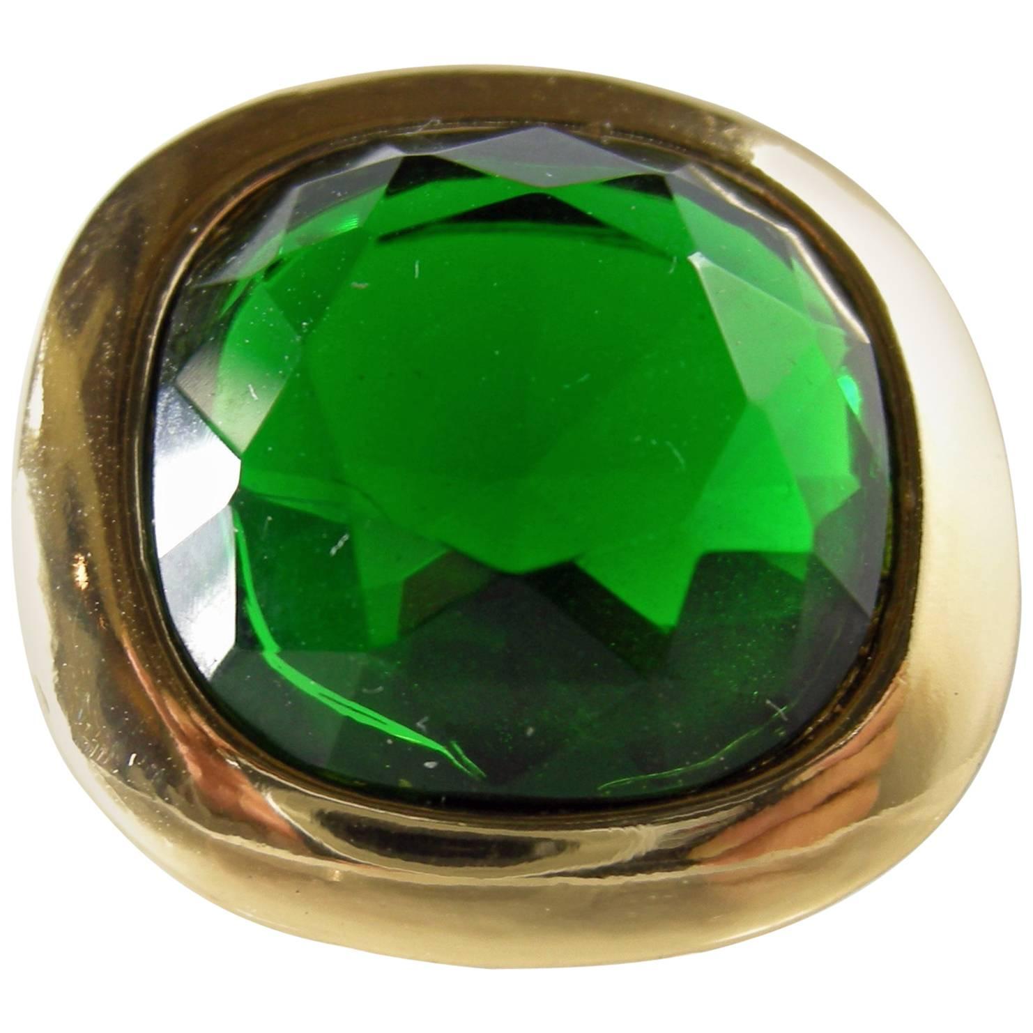 Kenneth Jay Lane Massive Faceted Faux Emerald Cocktail Ring.