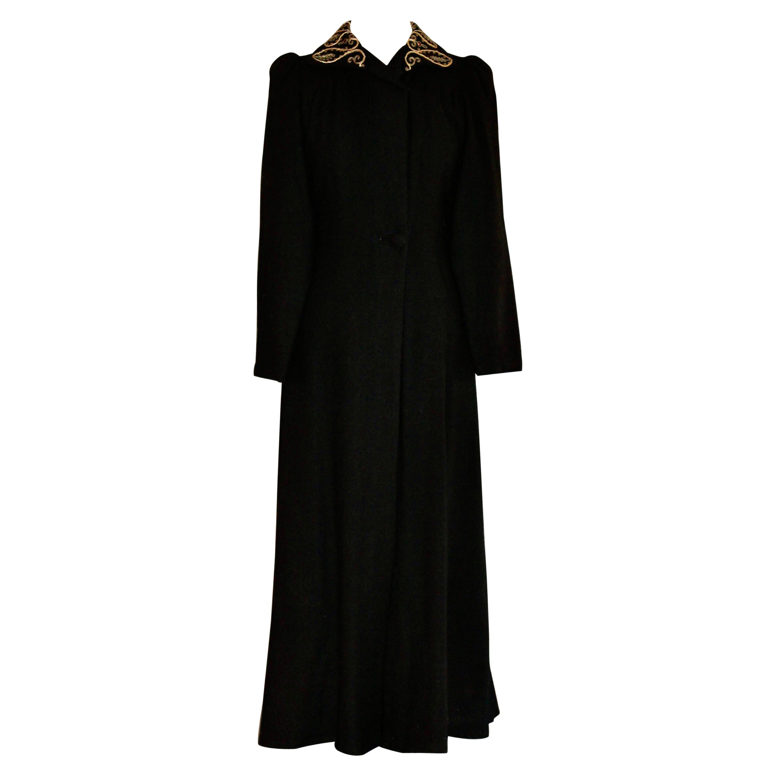 Edwardian Black Wool Coat with Faux Jewels For Sale