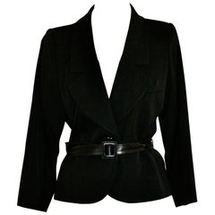 Yves Saint Laurent 1980's Black 'Tuxedo' Jacket with Leather Belt