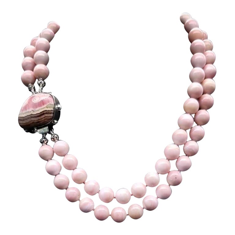 A.Jeschel Rosa Onyx-Halskette mit charakteristischem Rhodocrosite-Verschluss. im Angebot