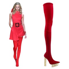 Fall 2015 Look # 8 NEW VERSACE RED SUEDE LETHER GREEK KEY OVER KNEE BOOTS 39 - 9