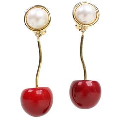 Vintage Valentino Cherry & Pearl Earrings