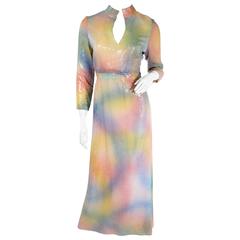 70s Malcolm Starr Multi Colored Sequin Full Length Dress