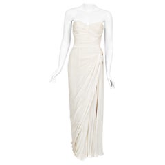Retro 1950s Jean Dessès Haute Couture Ivory Silk Chiffon Strapless Draped Gown
