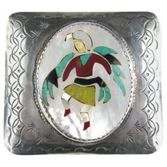 Vintage Sterling Silver Native American ZUNI Kachina Inlaid Belt Buckle 