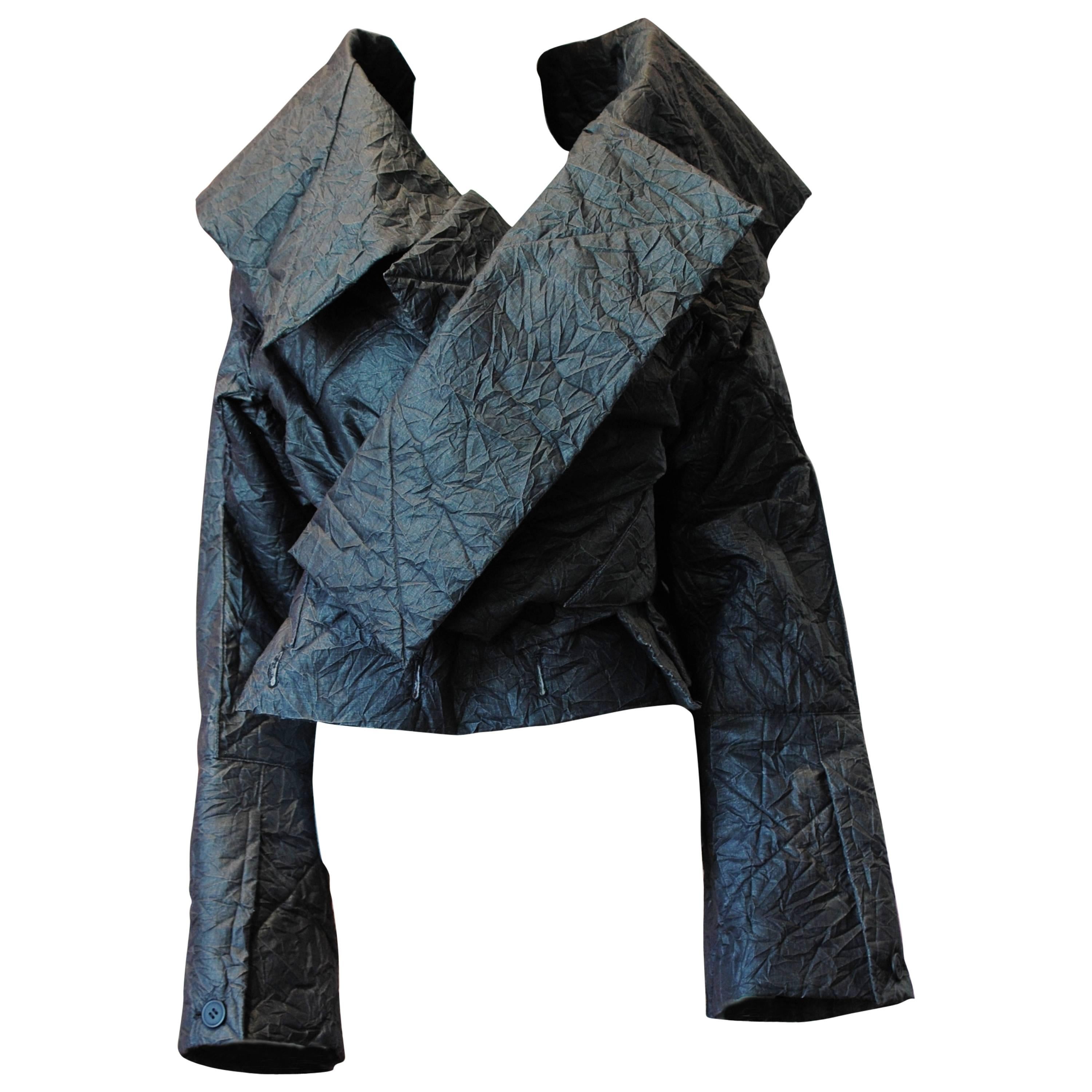1998 Issey Miyake black crinkle origami jacket For Sale