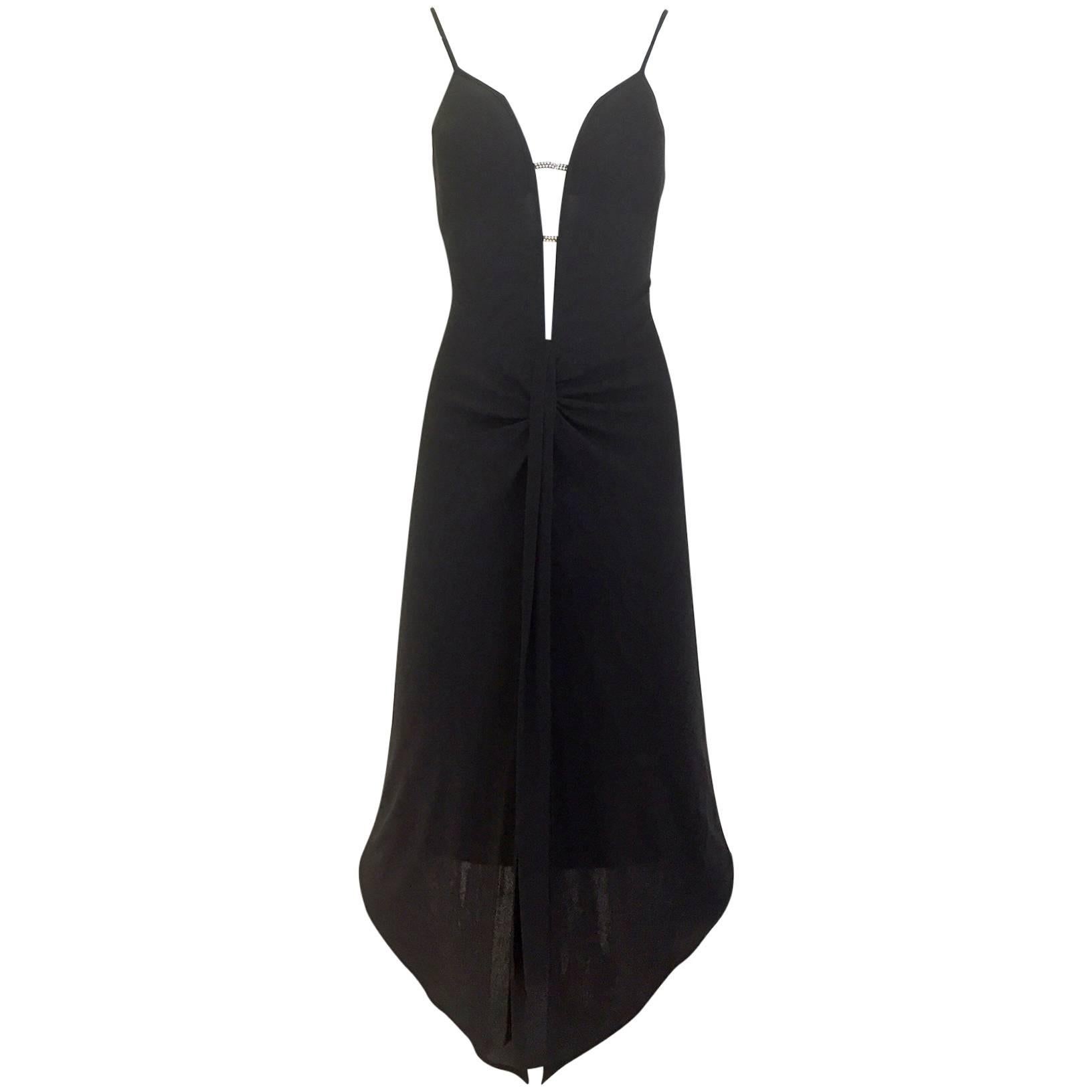  1990s La Perla Black V neck Jersey Cocktail Dress