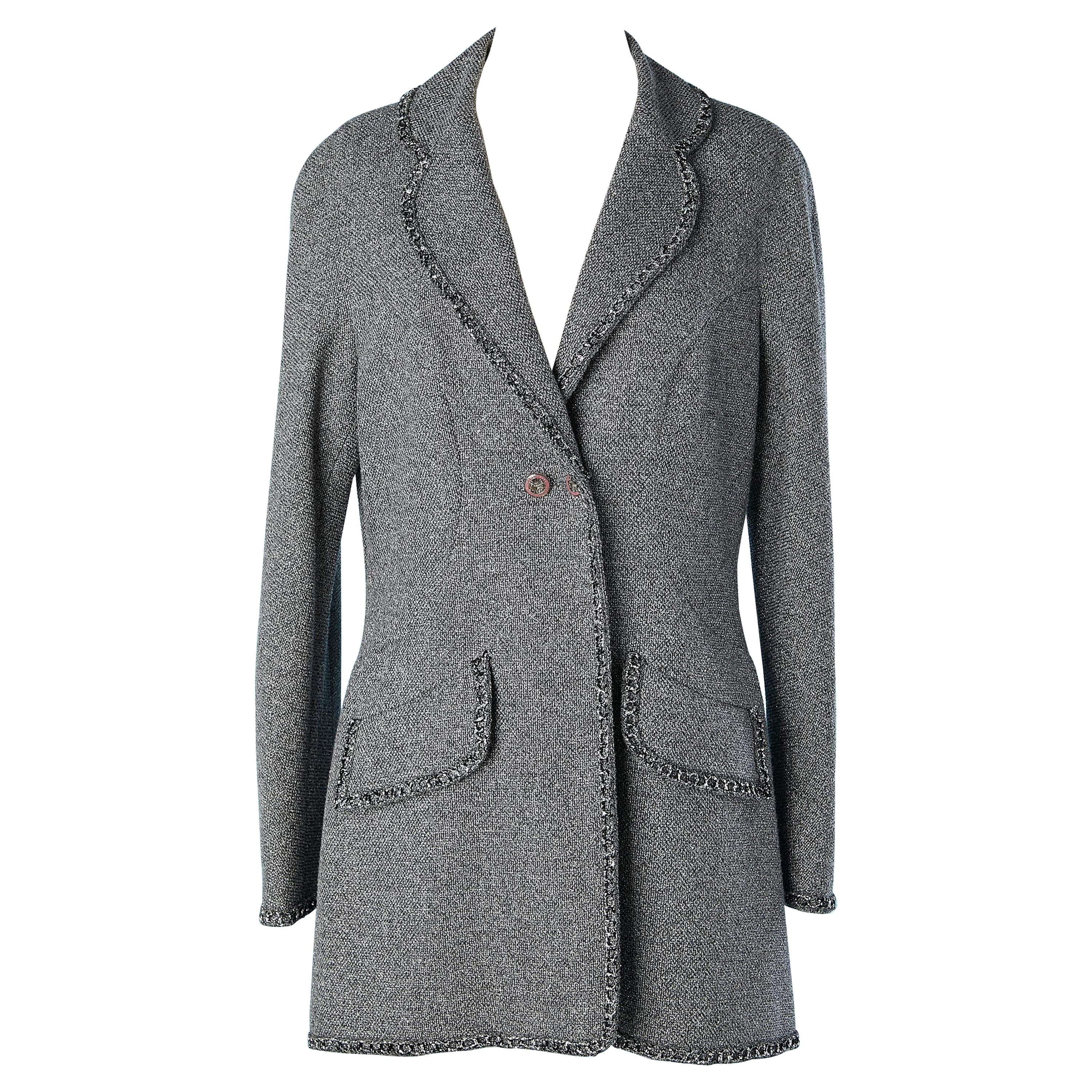 Grey and black tweed lurex double-breasted jacket Chanel  For Sale