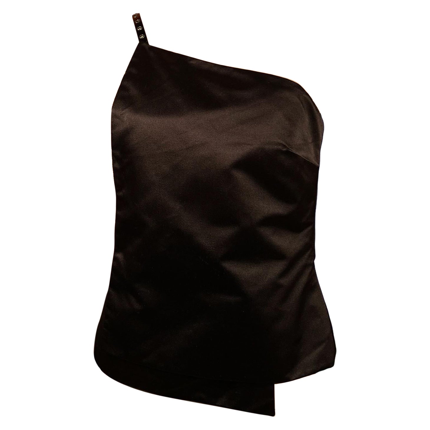 CHANEL Black Satin & Patent Leather Asymmetrical Formal Top