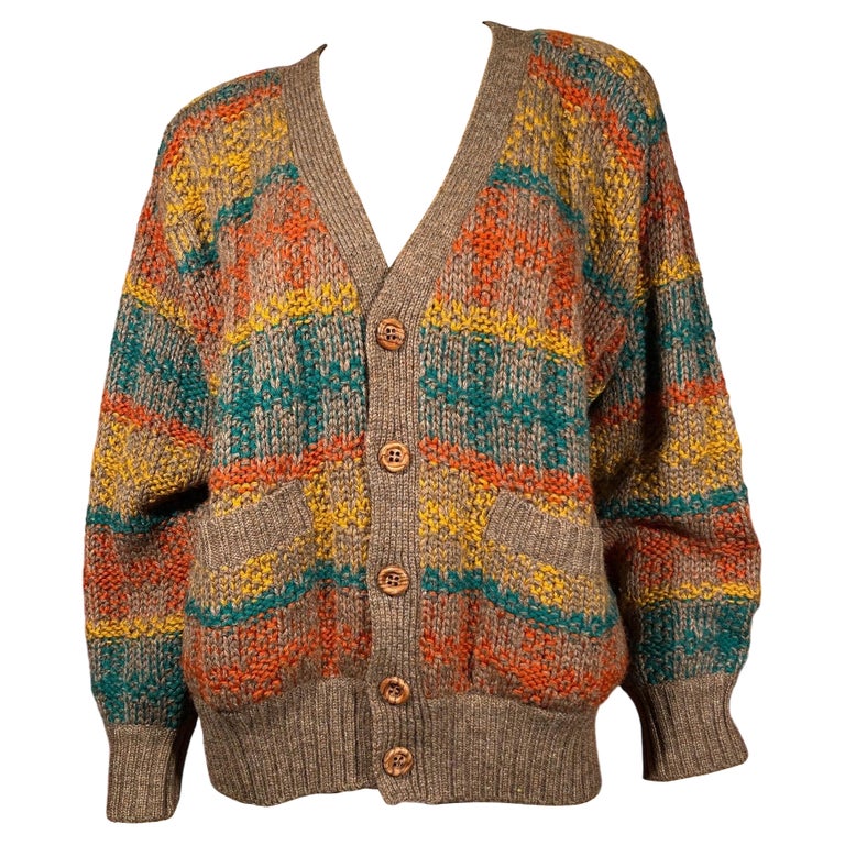 Vintage 80's MISSONI SPORT Striped Wool Cardigan Sweater For Sale at 1stDibs