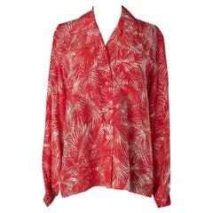 Red and white silk shirt with leaves print Saint Laurent Rive Gauche 