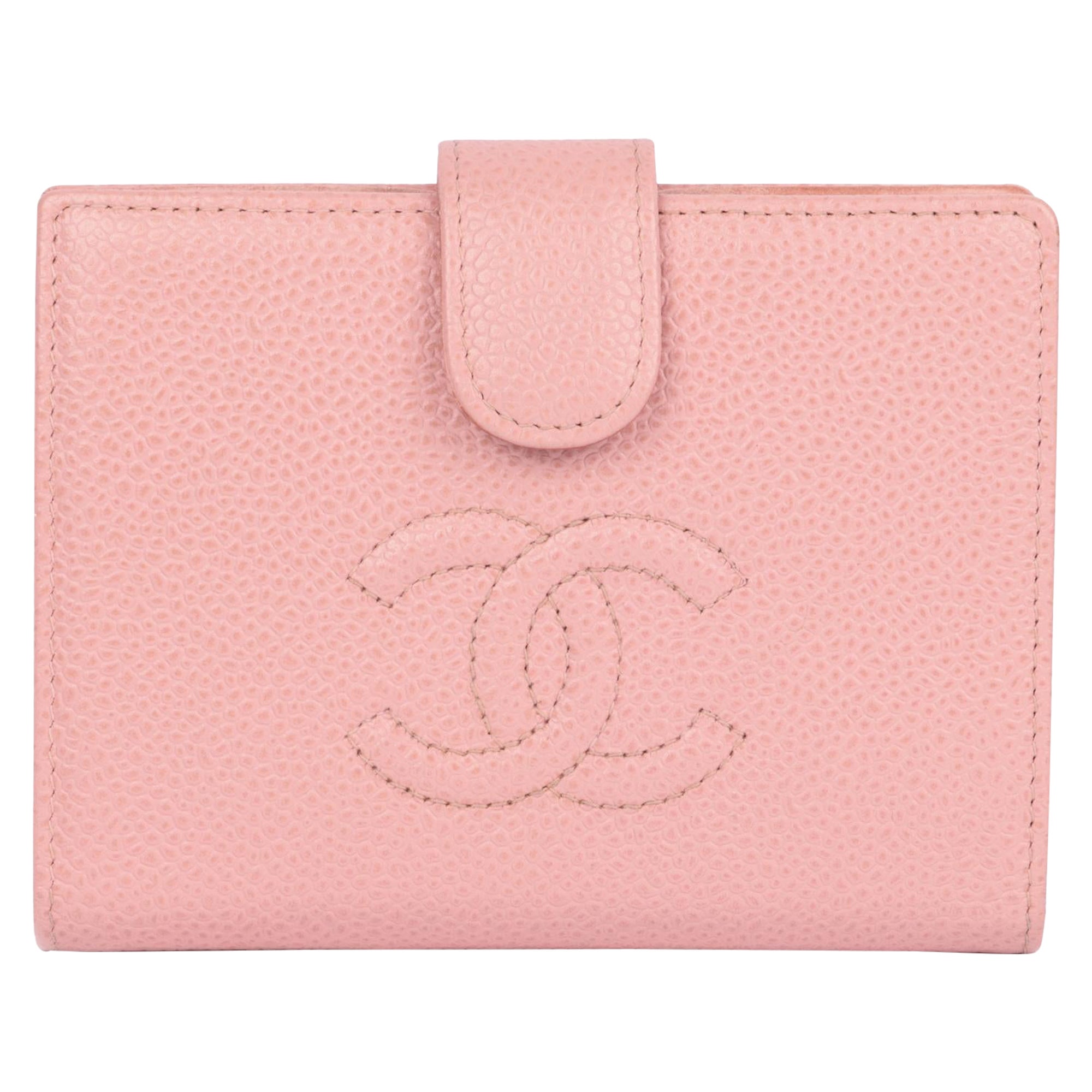 Chanel Pink Caviar Lambskin Leather Timeless Compact Wallet