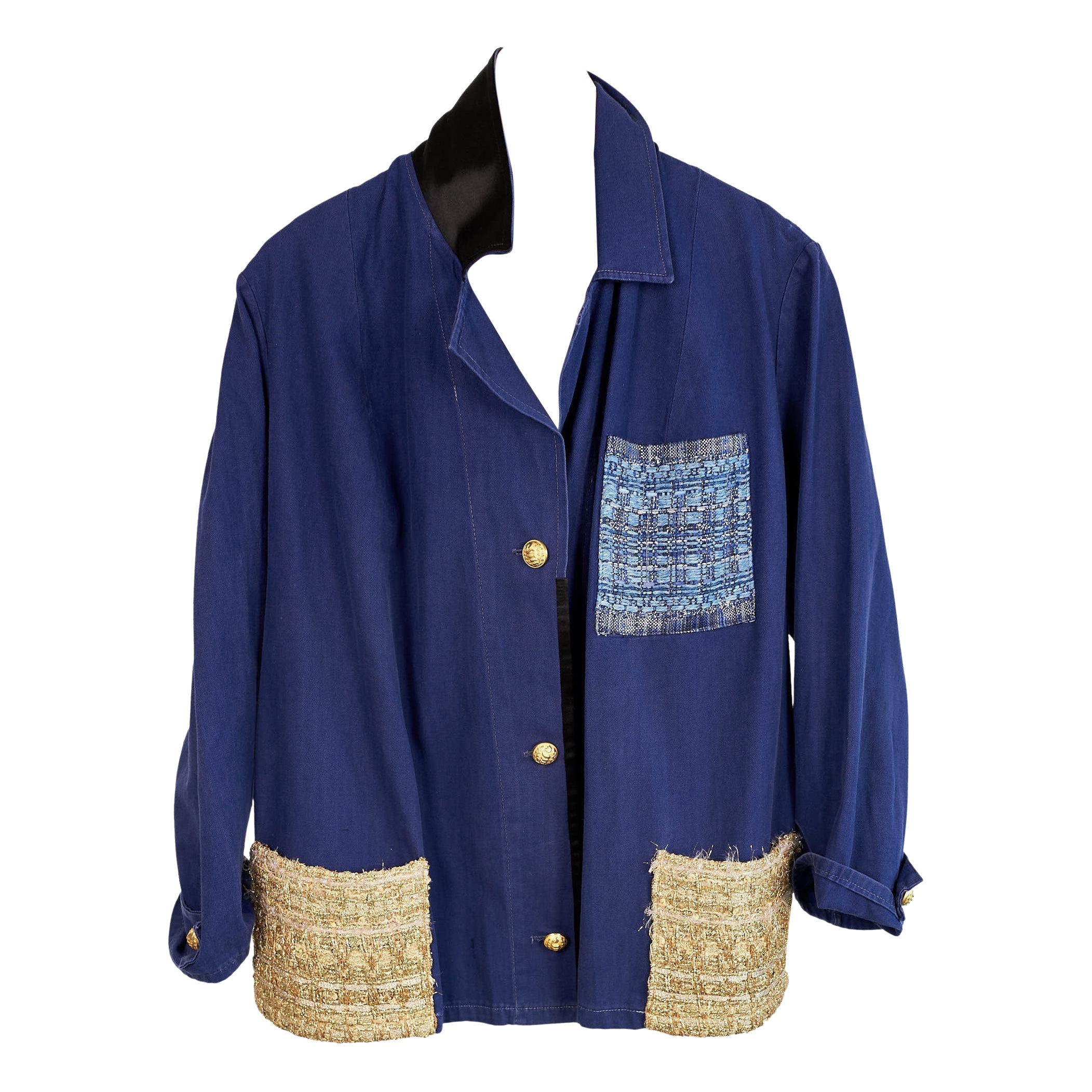 Gold Lurex Tweed Jacket French Blue  Repurposed Vintage J Dauphin Medium