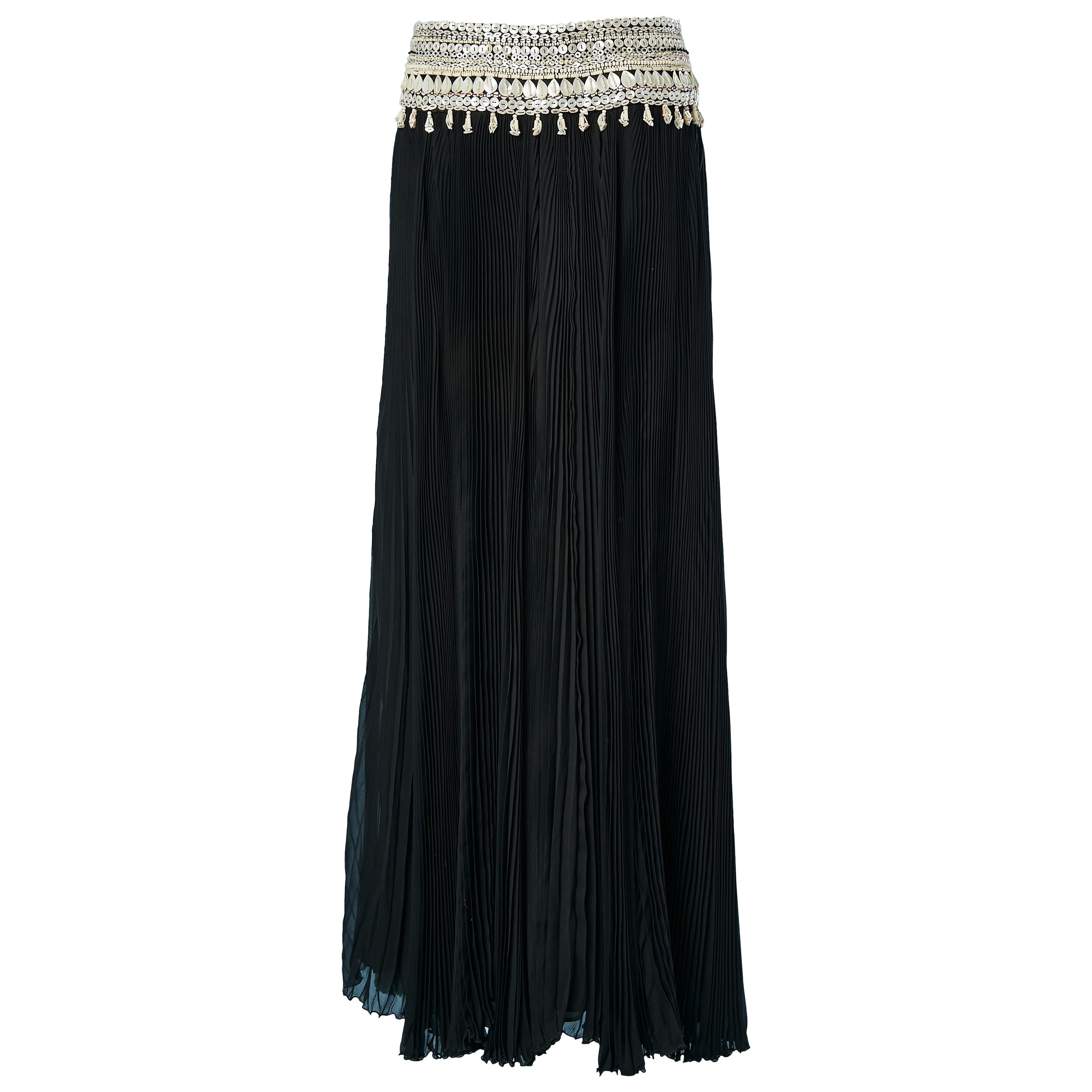 Long black pleated skirt with mother-of-shell buttons waist Alexander McQueen  For Sale