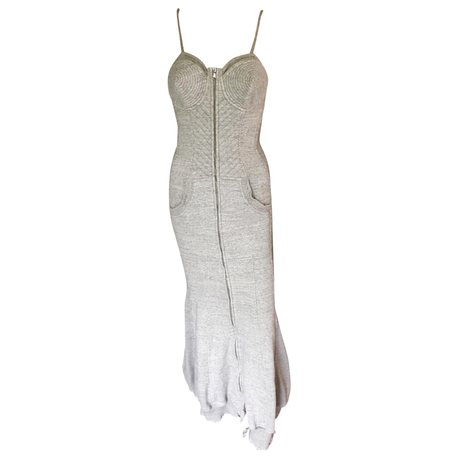 Jean Paul Gaultier 1990's Vintage Gray Cone Bra Corset Long Dress