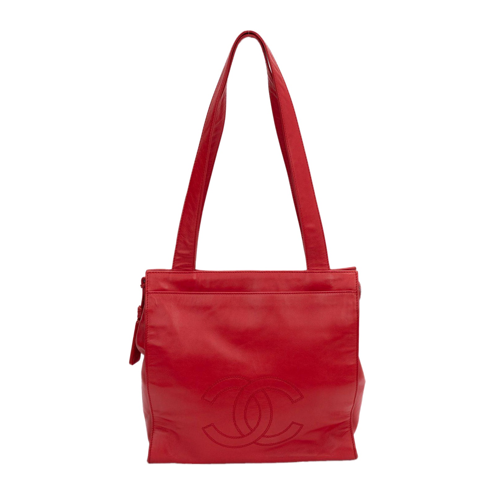 Chanel Vintage Lambskin Tote Bag Rouge en vente