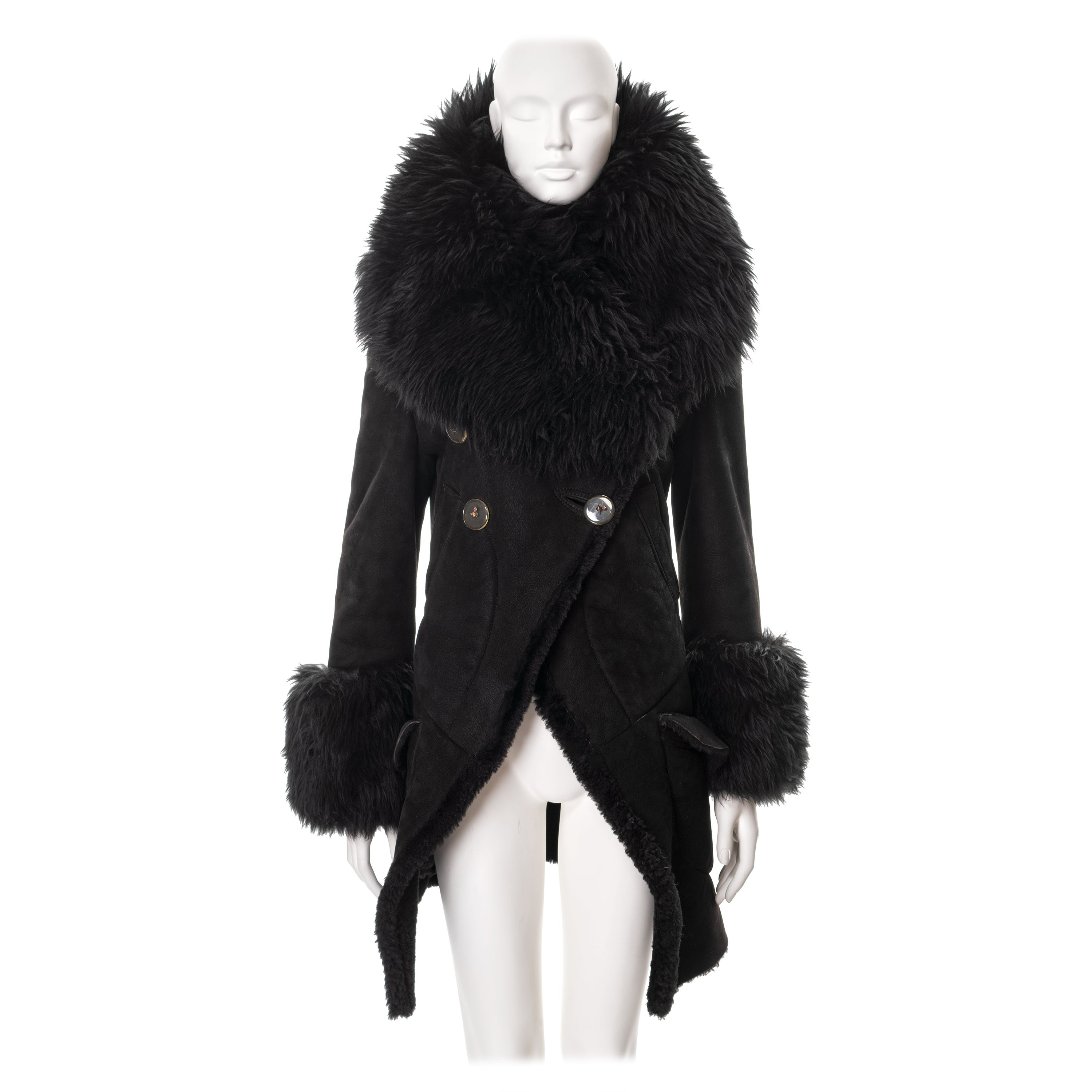 Vivienne Westwood black sheepskin coat, fw 1992 For Sale