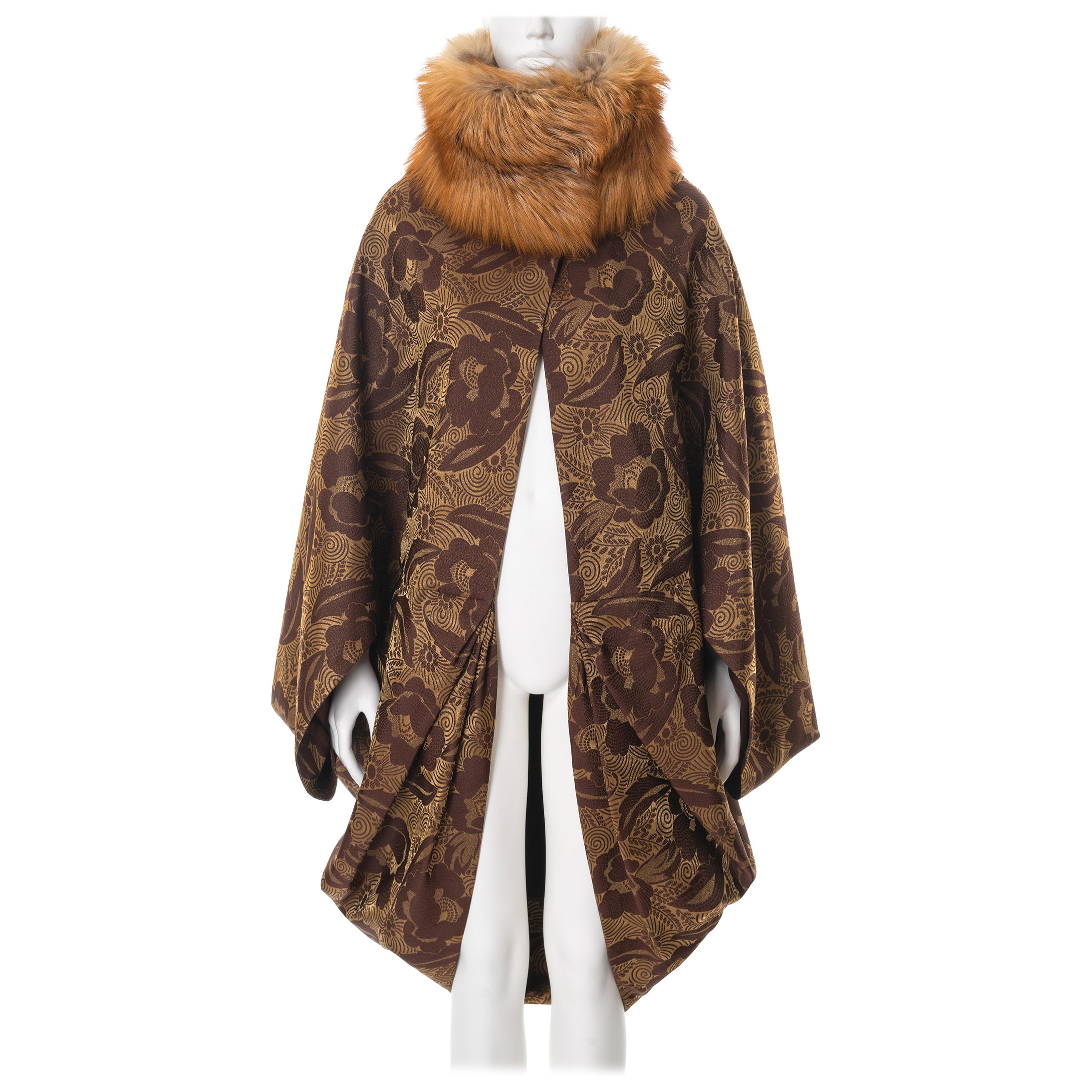 Christian Dior by John Galliano silk cocoon coat with fox fur collar, ss 2008 For Sale