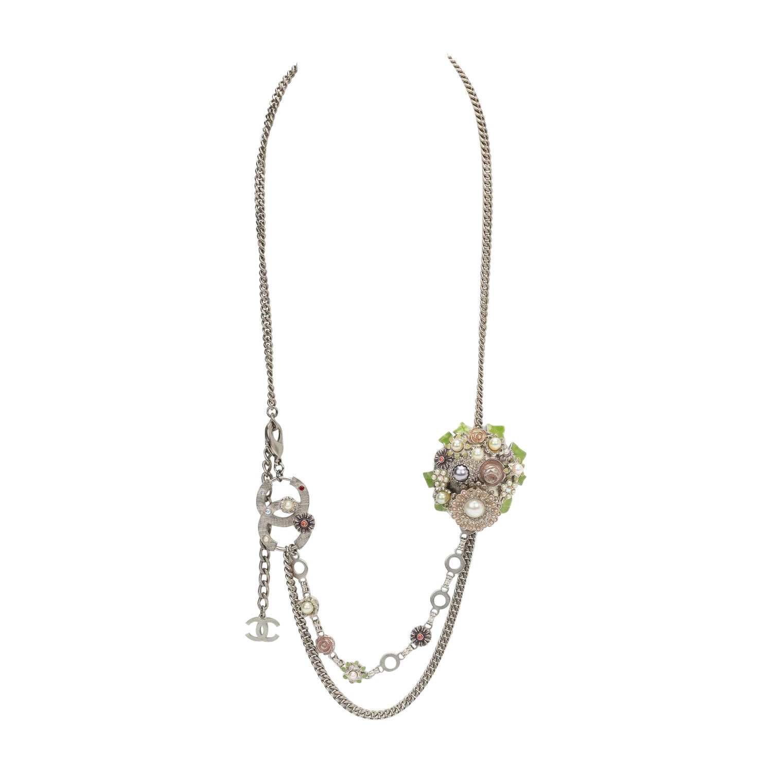 Chanel Flowers Silver Enamel Necklace