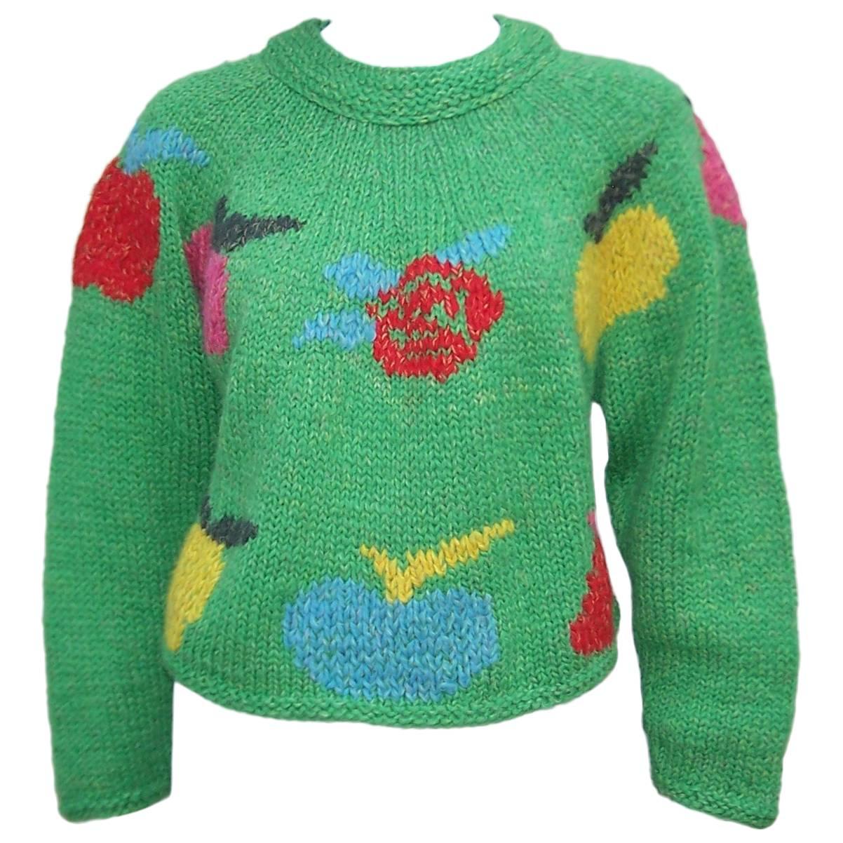 Fruity Fun 1980's Enrico Coveri Cropped Chunky Sweater With Long Tail