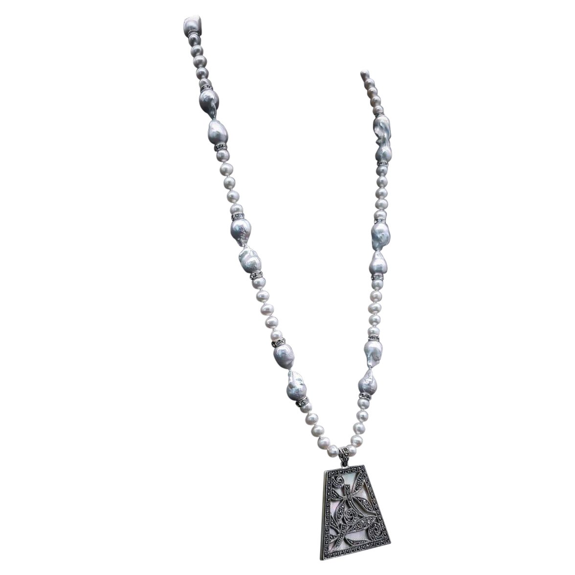 A.Jeschel Elegant Long Baroque Necklace with pendant. For Sale at 1stDibs