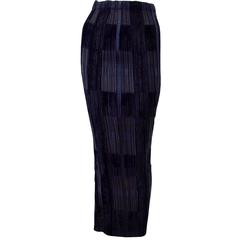 Issey Miyake Pleated Skirt with Velvet & Satin Appliqué and semi-sheer panels
