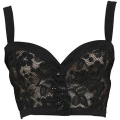 Yves Saint Laurent Black Lace Beaded Bra Top