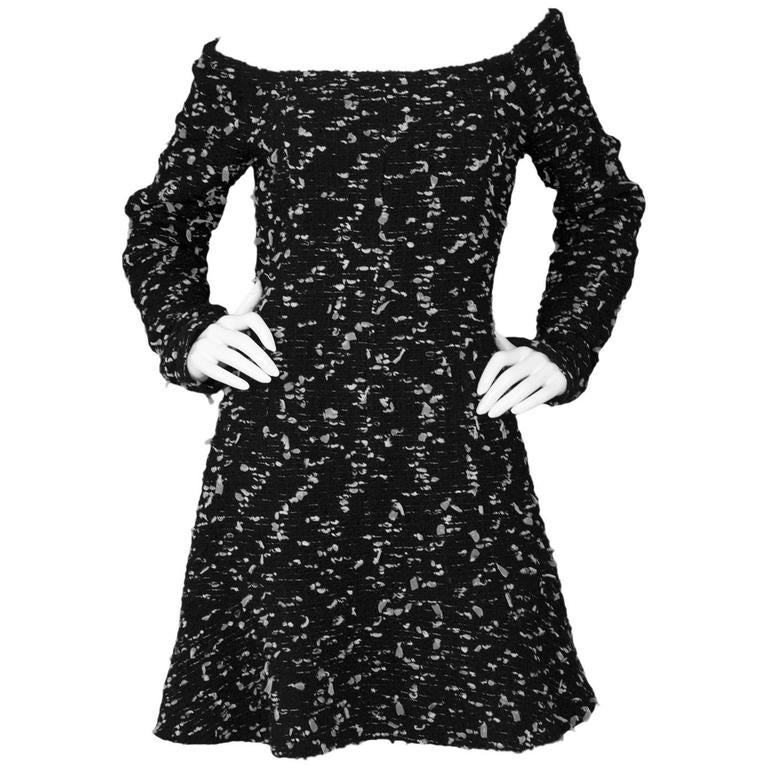 Chanel Confetti Tweed Off the Shoulder Dress sz FR40 For Sale at 1stDibs