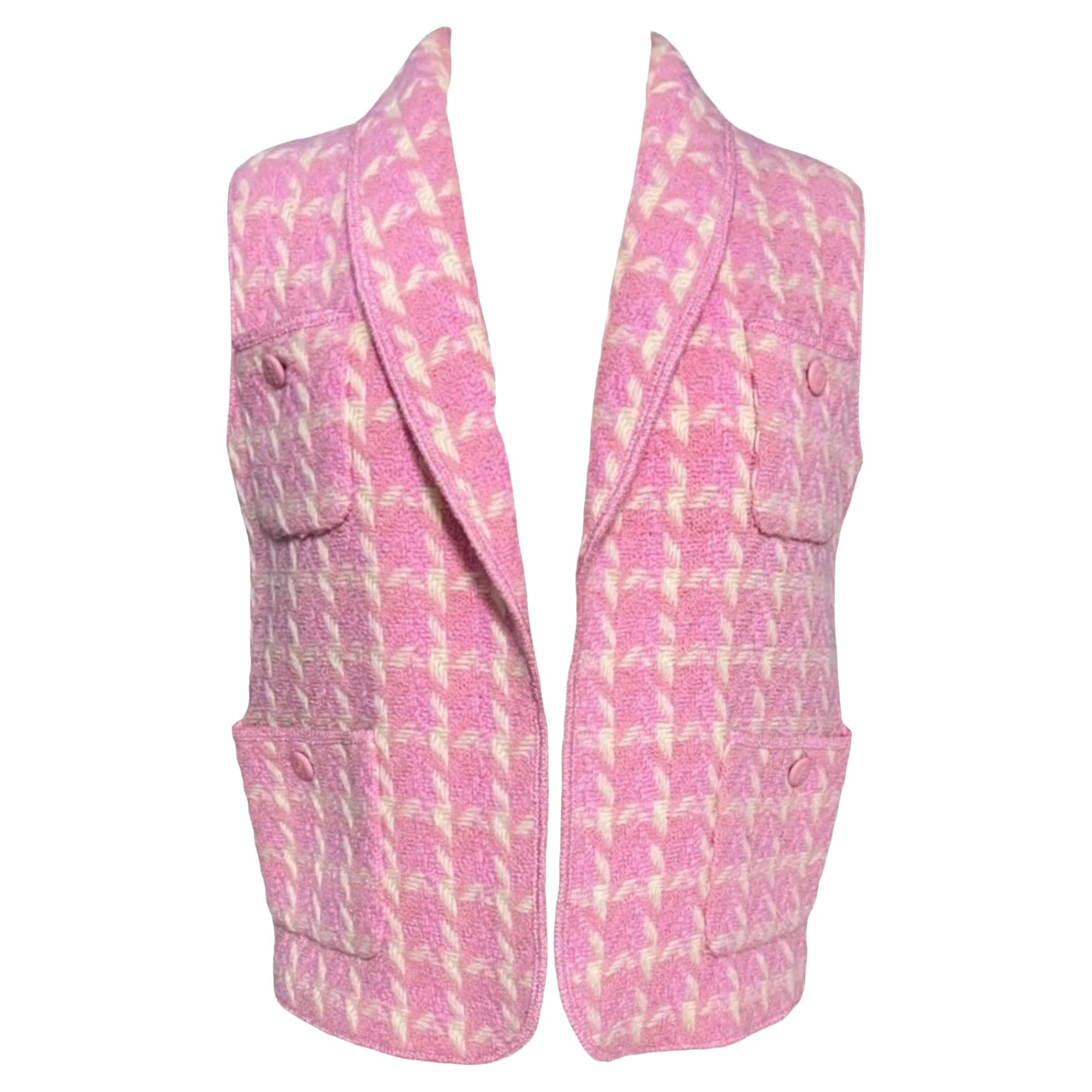 S/S 1996 Chanel Pink Plaid Gingham Wool Vintage Runway Vest 