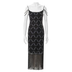 Used Christian Dior by John Galliano navy beaded lace fringed evening dress, ss 2000