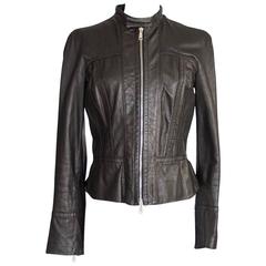 DSQUARED2 Jacket Black Leather Motorcycle Influence Ruffle Detail  46 / 8  