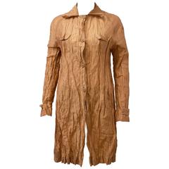 1990s Romeo Gigli Gold Crinkle Effect Long-Line Shirt Summer Coat