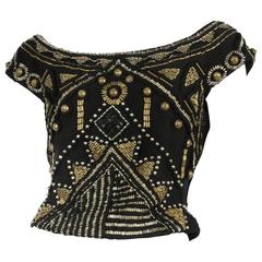 Versace Black & Brass Beaded Top 5
