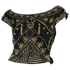 Versace Black & Brass Beaded Top