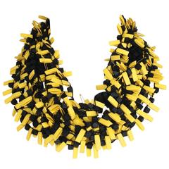 Jianhui London Long Crochet Yellow Rubber and Black Bead Necklace