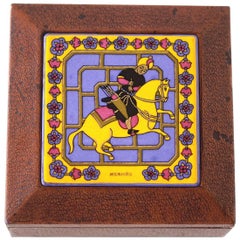 Hermes Vintage Decorative Leather Enamel Top Horse and Rider Box 