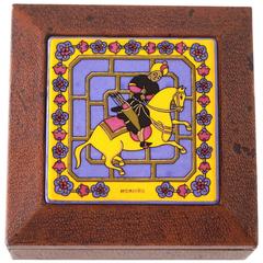 HERMES Vintage Decorative Leather Box Enamel Top Horse and Rider - rare 5