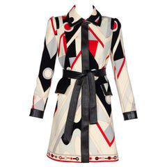 Vintage Pucci Mantelkleid aus Wolle mit geometrischem Druck und Ledergürtel