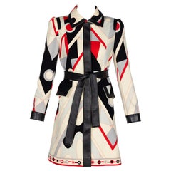 Vestito vintage Pucci in lana con stampa geometrica e cintura in pelle